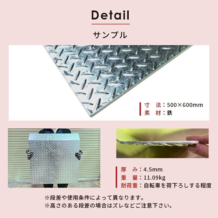 オーダーメイド 段差スロープ 鉄 縞鋼板 溶融亜鉛メッキ 厚み4.5mm