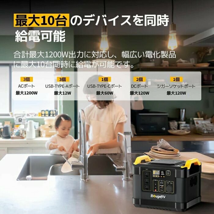 BougeRVリン酸鉄ポータブル電源FROT1000JPISE120N