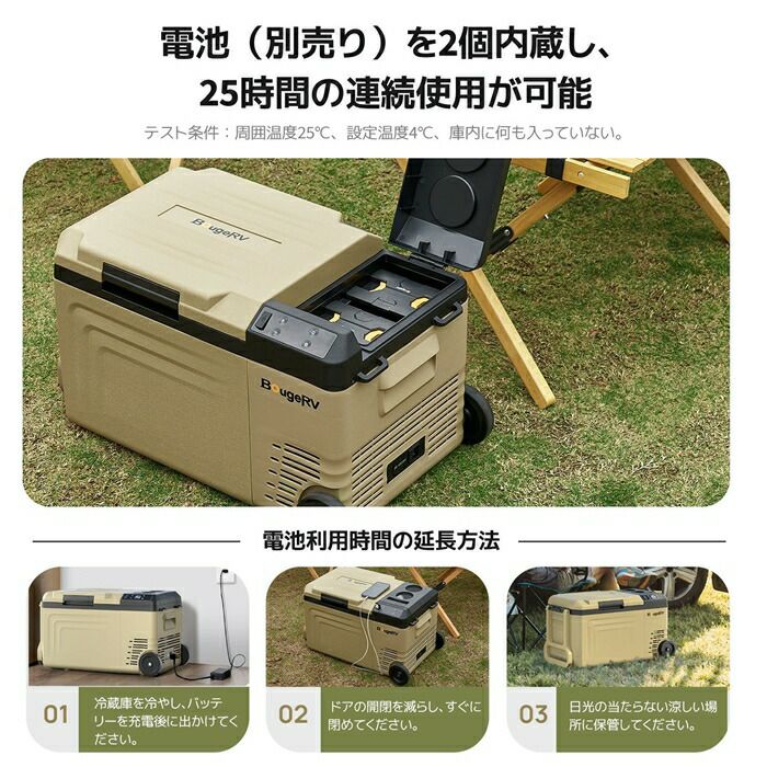 BougeRV CRD MINI ポータブル冷蔵庫 24L カーキ PR2504