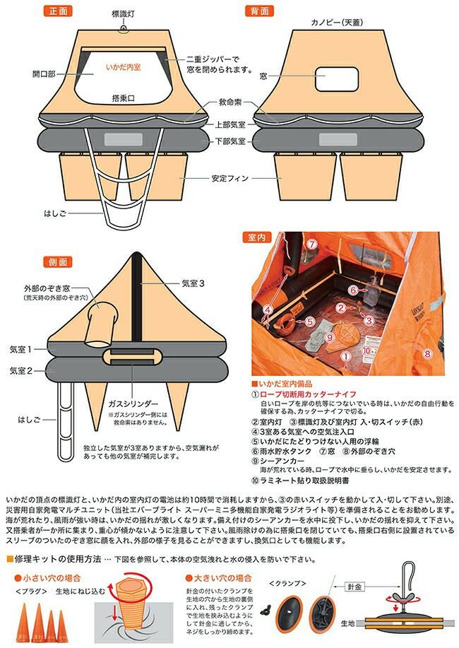 メテックスMETEX【HYF-4V】EX.自動膨張救命いかだ4人乗りキャリーバッグタイプ