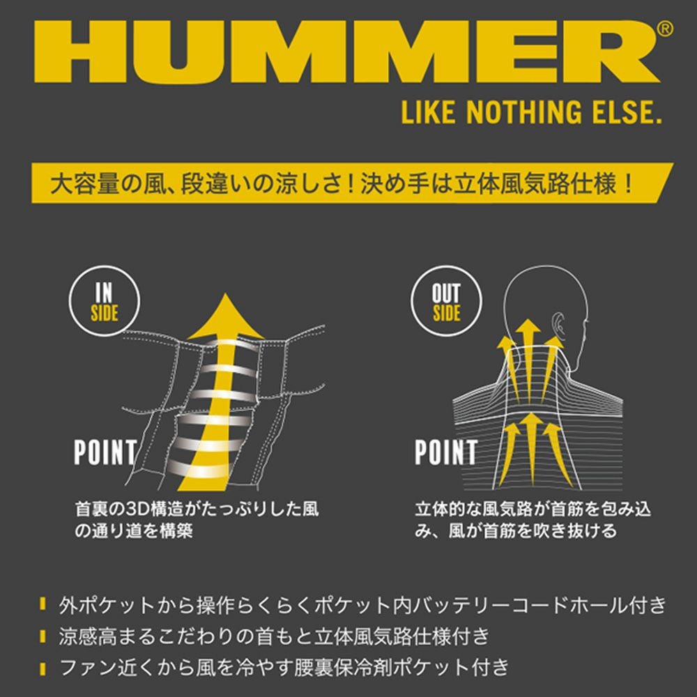 空調風神服アタックベースHUMMER空調ウェア服【09900】服単体ベスト|夏涼しいクール空調ウェア服作業着夏場現場作業熱中症対策おしゃれかっこいいカジュアルメンズレディース作業着作業服