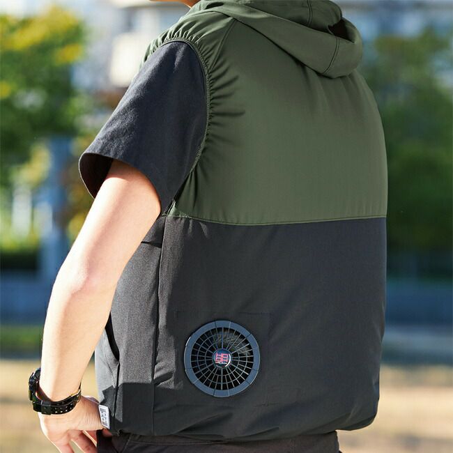 【2025年28Vバッテリー＆ファンセット】鳳凰村上被服快適ウェア【V3309】バイカラーフード冷感ベスト