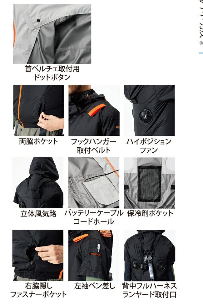 空調風神服アタックベースThetough空調ウェア服【1145】首ペルチェ用ドットボタン付き服単体半袖