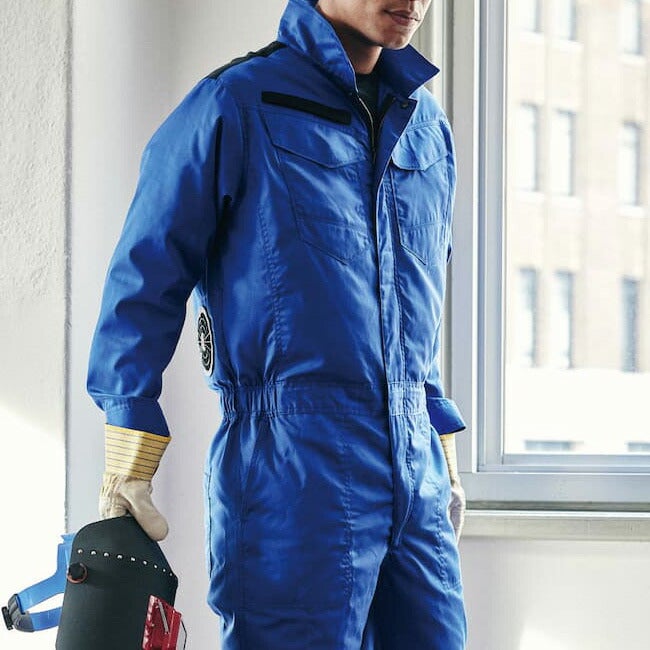 【2026年30V専用バッテリー＆ファン付き】村上被服HOOH快適ウェア服空調ウェア【V4288】難燃つなぎ|夏涼しいクール空調ウェア服作業着夏場現場作業熱中症対策おしゃれかっこいいカジュアルメンズレディース作業服