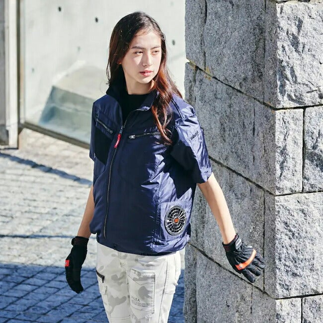 【2026年30V専用バッテリー＆ファン付き】村上被服快適ウェア鳳皇サイドファン半袖ジャケットV7717|夏涼しいクール空調ウェア服作業着夏場現場作業熱中症対策おしゃれかっこいいカジュアルメンズレディース作業服ドライバー座り仕事