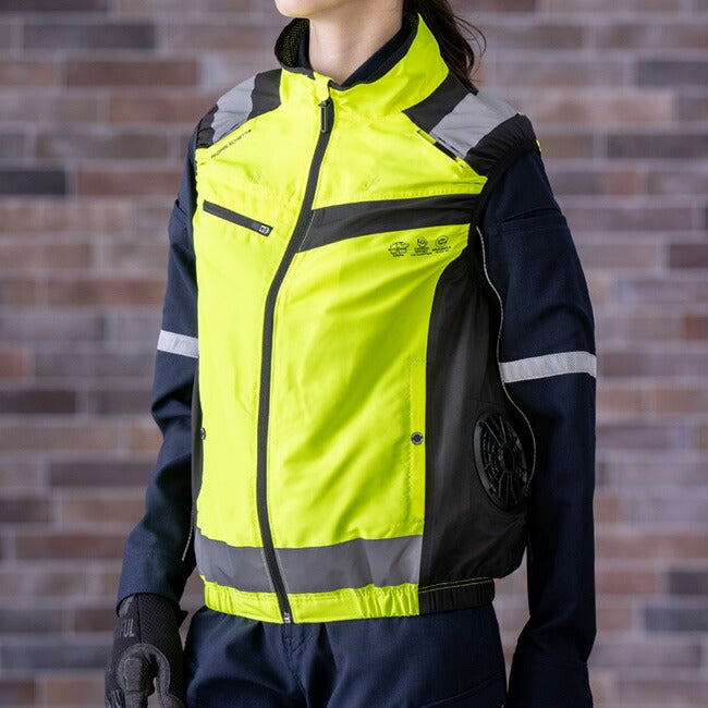【2026年24V日本製バッテリー＆ファン付き】空調風神服コーコスエコボルトクールセーフティベスト【AE-5569】｜VOLTCOOLサンエスSUN-S夏涼しいクール空調ウェア服作業着夏場現場作業熱中症対策おしゃれかっこいいカジュアルメンズレディース