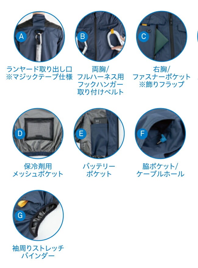 【2026年30V海外製バッテリー＆ファン付き】ビッグボーンbigborn空調風神服【EBA5118】フルハーネス対応半袖ジャケット|夏クールSUN-S空調空調風神服風神服涼しい冷たい爽快ひんやりアイスウェア冷感ウェア冷却作業着現場作業場夏場熱中症