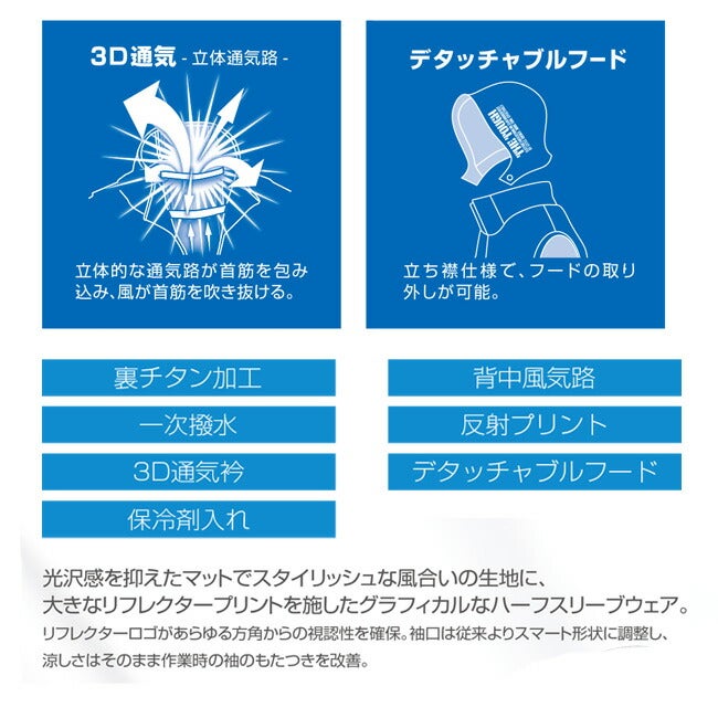 【2026年24V日本製バッテリー＆ファン付き】裏チタン加工幅広く活用できる万能ファンウェア空調風神服アタックベース空調ウェア服【5545】Thetoughチタンフード半袖ブルゾン夏涼しいクール空調ウェア服作業着夏場現場作業熱中症対策おしゃれ