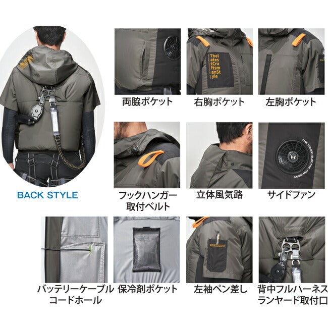 【2026年30V海外製バッテリー＆ファン付き】アタックベースThetough空調風神服半袖フードJK7745