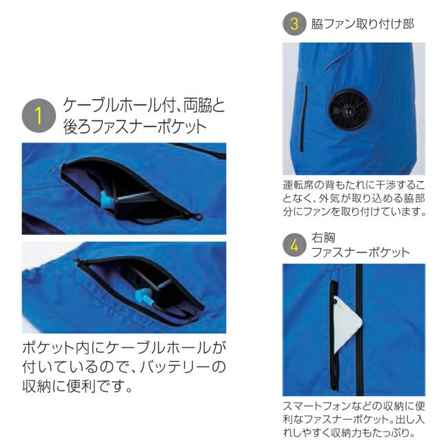 【2026年30V海外製バッテリー＆ファン付き】空調風神服sun-sサンエス空調ウェアエコ半袖ブルゾンKF92420|夏クール空調空調ウェア涼しい冷たい爽快ひんやりアイスウェア冷感ウェア冷却作業着現場作業場夏場熱中症