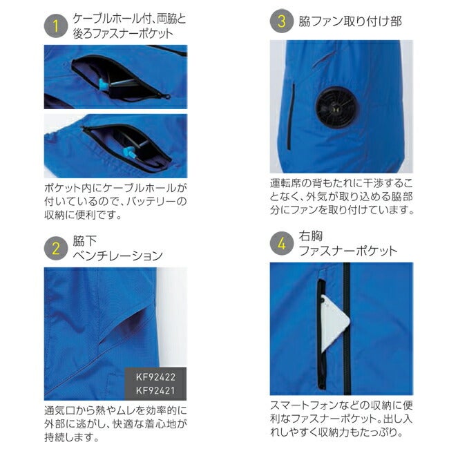 【2026年30V海外製バッテリー＆ファン付き】空調風神服sun-sサンエス空調ウェアエコ長袖ブルゾンKF92421|夏クール空調空調ウェア涼しい冷たい爽快ひんやりアイスウェア冷感ウェア冷却作業着現場作業場夏場熱中症