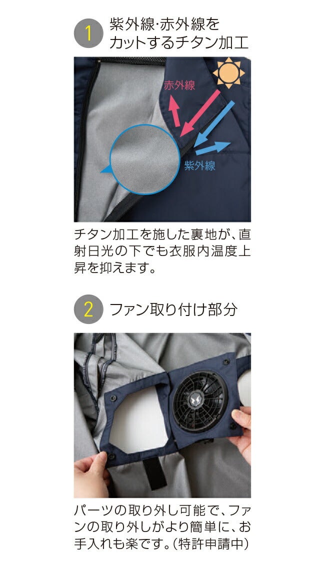 【2026年30V海外製バッテリー＆ファン付き】サンエスSUN-S空調風神服【KF92511】チタン加工長袖ブルゾン|夏クール空調空調ウェア涼しい冷たい爽快ひんやりアイスウェア冷感ウェア冷却作業着現場作業場夏場熱中症