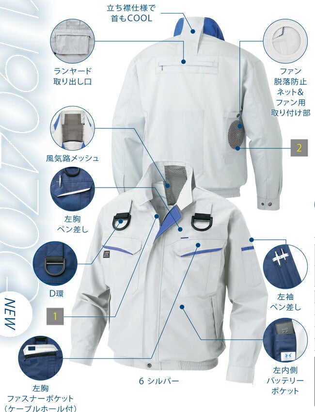 【2026年24V日本製バッテリー＆ファン付き】サンエスSUN-S空調風神服KF90470Gフルハーネス用長袖ブルゾン｜新モデル新色メンズレディース夏猛暑酷暑熱中症涼しい空調おしゃれカジュアルかっこいい高所フックハーネス新基準対応KU90470G