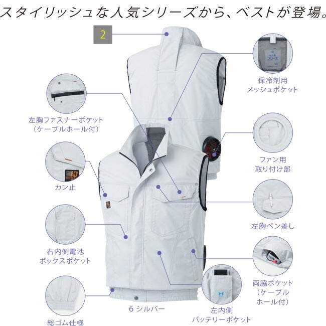 【2026年30V海外製バッテリー＆ファン付き】サンエスSUN-S空調風神服KF91490ベスト｜新モデル新色メンズレディース夏猛暑酷暑熱中症涼しい空調おしゃれカジュアルかっこいいコットンブロード綿100綿100％着やすい着心地軽量KU91490
