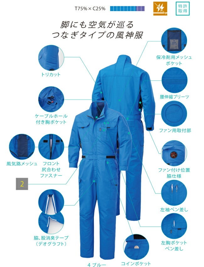【2026年24V日本製バッテリー＆ファン付き】サンエスSUN-S空調風神服KF92046つなぎ｜新モデル新色UVカットメンズレディース夏猛暑酷暑熱中症涼しい空調おしゃれカジュアルかっこいいつなぎ上下セットロング制電ブロードKU92046