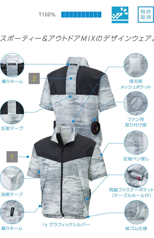 【2026年30V海外製バッテリー＆ファン付き】サンエスSUN-S空調風神服KF92160半袖ブルゾンKU92160|夏涼しいクール空調ウェア服作業着夏場現場作業熱中症対策おしゃれかっこいいカジュアルメンズレディースフルセット