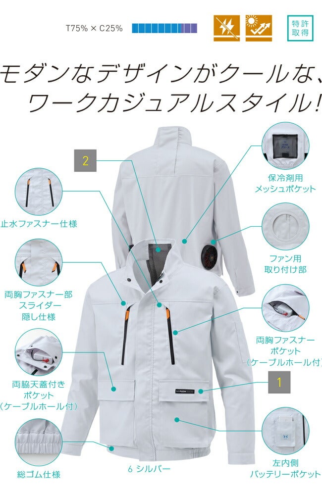 【2026年30V海外製バッテリー＆ファン付き】サンエスSUN-S空調風神服KF92191長袖ブルゾンKU92191|夏涼しいクール空調ウェア服作業着夏場現場作業熱中症対策おしゃれかっこいいカジュアルメンズレディースフルセット