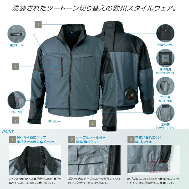 【2026年30V海外製バッテリー＆ファン付き】サンエスSUN-S空調風神服KF95900長袖ジャケット撥水｜新モデル新色UVカット胸ポケットベストメッシュマジックパターン涼しい夏夏用おしゃれカジュアルメンズレディースKU95900