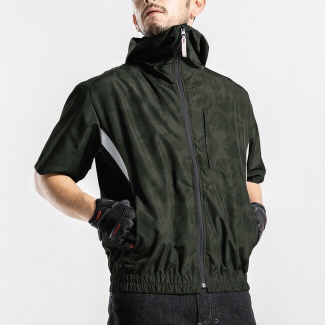 【2026年30V海外製バッテリー＆ファン付き】空調風神服MHAK空調ウェア服【MK-500】00501フード付き半袖ブルゾン|夏涼しいクール空調ウェア服作業着夏場熱中症対策おしゃれかっこいいカジュアルメンズレディースフルセット