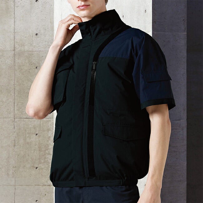 【2026年24V日本製バッテリー＆ファン付き】サンエスSUN-S空調風神服空調ウェア【KF96010】チタン加工半袖ブルゾン