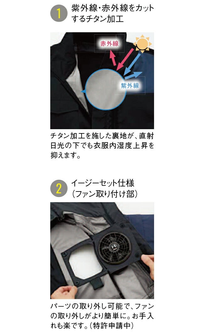 【2026年24V日本製バッテリー＆ファン付き】サンエスSUN-S空調風神服空調ウェア【KF96010】チタン加工半袖ブルゾン