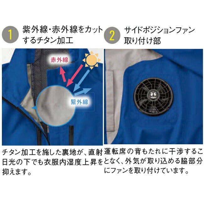 【2026年24V日本製バッテリー＆ファン付き】サンエスSUN-S空調風神服空調ウェア【KF96021】チタン加工長袖ブルゾン