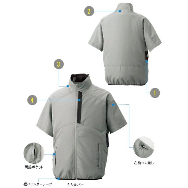 【2026年24V日本製バッテリー＆ファン付き】サンエスSUN-S空調風神服空調ウェア【KF96030】チタン加工半袖ブルゾン